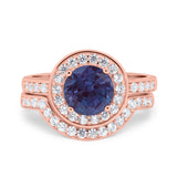 Two Piece Round Natural Stone Bridal Ring