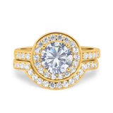 Two Piece Round Natural Stone Bridal Ring