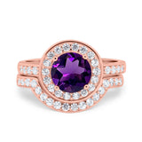 Two Piece Round Natural Stone Bridal Ring