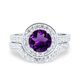 Two Piece Round Natural Stone Bridal Ring