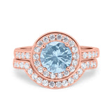Two Piece Round Natural Stone Bridal Ring