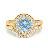 Two Piece Round Natural Stone Bridal Ring