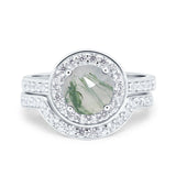 Two Piece Round Natural Stone Bridal Ring