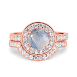 Two Piece Round Natural Stone Bridal Ring