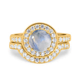 Two Piece Round Natural Stone Bridal Ring