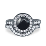 Two Piece Round Natural Stone Bridal Ring