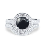 Two Piece Round Natural Stone Bridal Ring