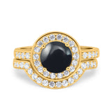 Two Piece Round Natural Stone Bridal Ring