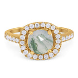 Vintage Style Round Natural Stone Halo Ring