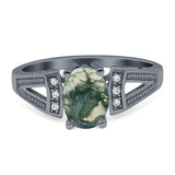 Art Deco Oval Natural Stone Wedding Ring