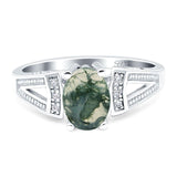 Art Deco Oval Natural Stone Wedding Ring