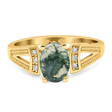 Art Deco Oval Natural Stone Wedding Ring