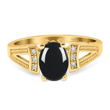 Art Deco Oval Natural Stone Wedding Ring