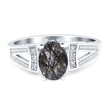 Oval Natural Rutilated Quartz Split Shank Beaded Ring 925 Sterling Silver