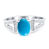 Oval Genuine Natural Arizona Sleeping Beauty Turquoise Split Shank Beaded Ring 925 Sterling Silver