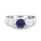 Art Deco Round Lab Alexandrite Cocktail Ring 925 Sterling Silver