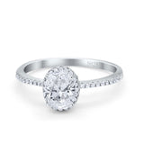 Art Deco Oval Moissanite Accent Hidden Halo Ring 925 Sterling Silver