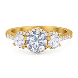 Three Stone Round Natural Stone Ring