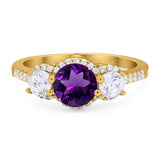 Three Stone Round Natural Stone Ring