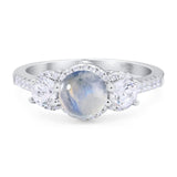 Three Stone Round Natural Stone Ring