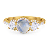 Three Stone Round Natural Stone Ring