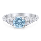 Vintage Style Round Natural Aquamarine Wedding Ring 925 Sterling Silver