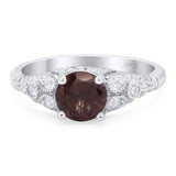 Vintage Style Round Natural Chocolate Smoky Quartz Wedding Ring 925 Sterling Silver