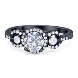 Round Natural Stone Three Stone Ring