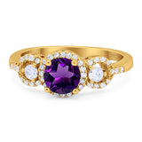 Round Natural Stone Three Stone Ring