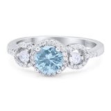 Three Stone Round Natural Aquamarine Wedding Ring 925 Sterling Silver