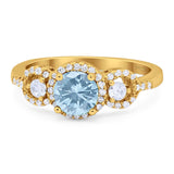 Round Natural Stone Three Stone Ring