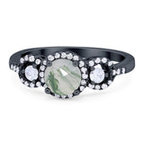 Round Natural Stone Three Stone Ring