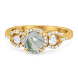 Round Natural Stone Three Stone Ring