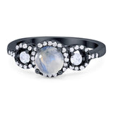 Round Natural Stone Three Stone Ring