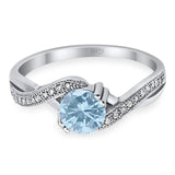 Vintage Style Round Natural Aquamarine Twisted Ring 925 Sterling Silver
