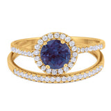 Two Piece Round Natural Stone Bridal Ring