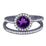 Two Piece Round Natural Stone Bridal Ring