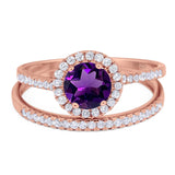 Two Piece Round Natural Stone Bridal Ring