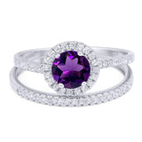 Two Piece Round Natural Stone Bridal Ring