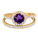 Two Piece Round Natural Stone Bridal Ring