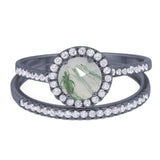 Two Piece Round Natural Stone Bridal Ring