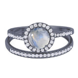 Two Piece Round Natural Stone Bridal Ring