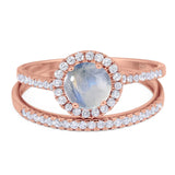 Two Piece Round Natural Stone Bridal Ring