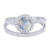 Two Piece Round Natural Moonstone Wedding Set Ring 925 Sterling Silver