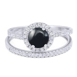 Two Piece Round Natural Stone Bridal Ring
