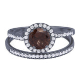 Two Piece Round Natural Stone Bridal Ring