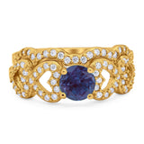 Two Piece Round Natural Stone Art Deco Ring