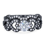 Two Piece Round Natural Stone Art Deco Ring