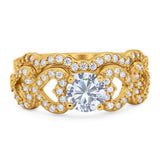 Two Piece Round Natural Stone Art Deco Ring
