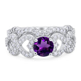 Two Piece Round Natural Stone Art Deco Ring